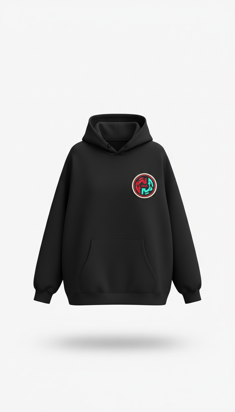 Oversized Hoodie in Jet Black mit Badge