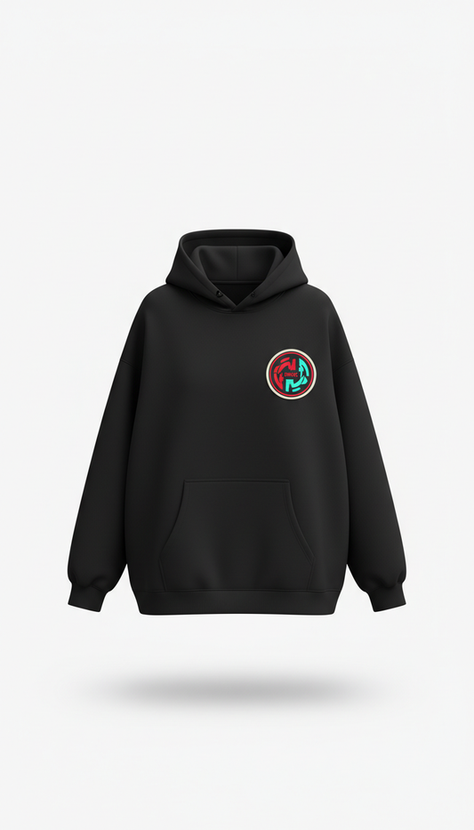 Oversized Hoodie in Jet Black mit Badge