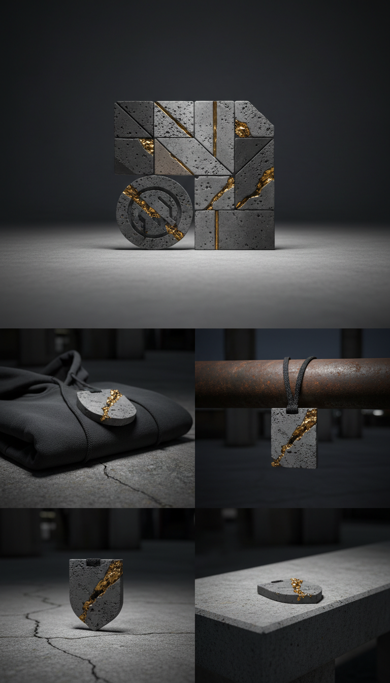 Badge-Set in Beton-Aschgrau